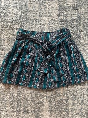 Teal and Black Printed Casual Women's Skirt